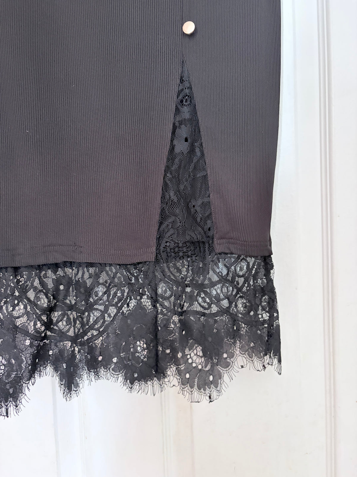 SHEIN Curve Black Ribbed Lace Trim Midi Skirt Size 1XL