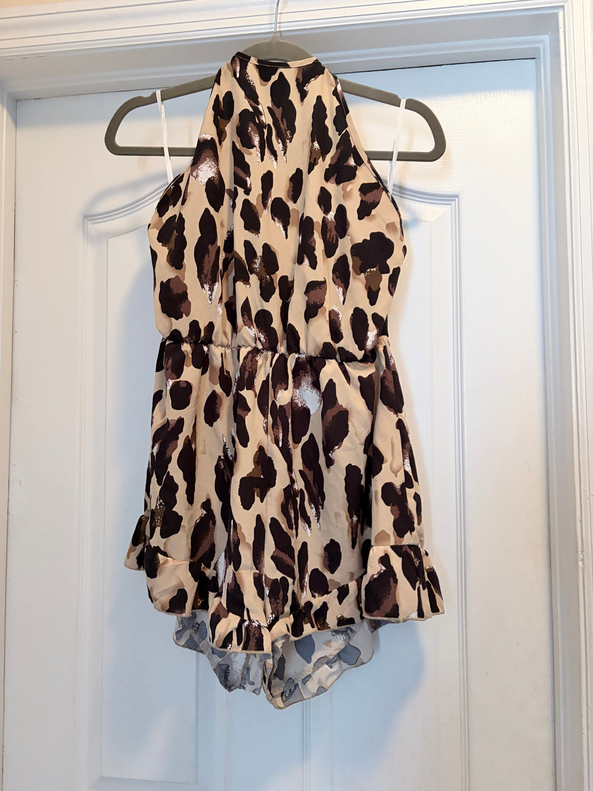 SHEIN Size L Leopard Print Halter Neck Ruffle Hem Romper