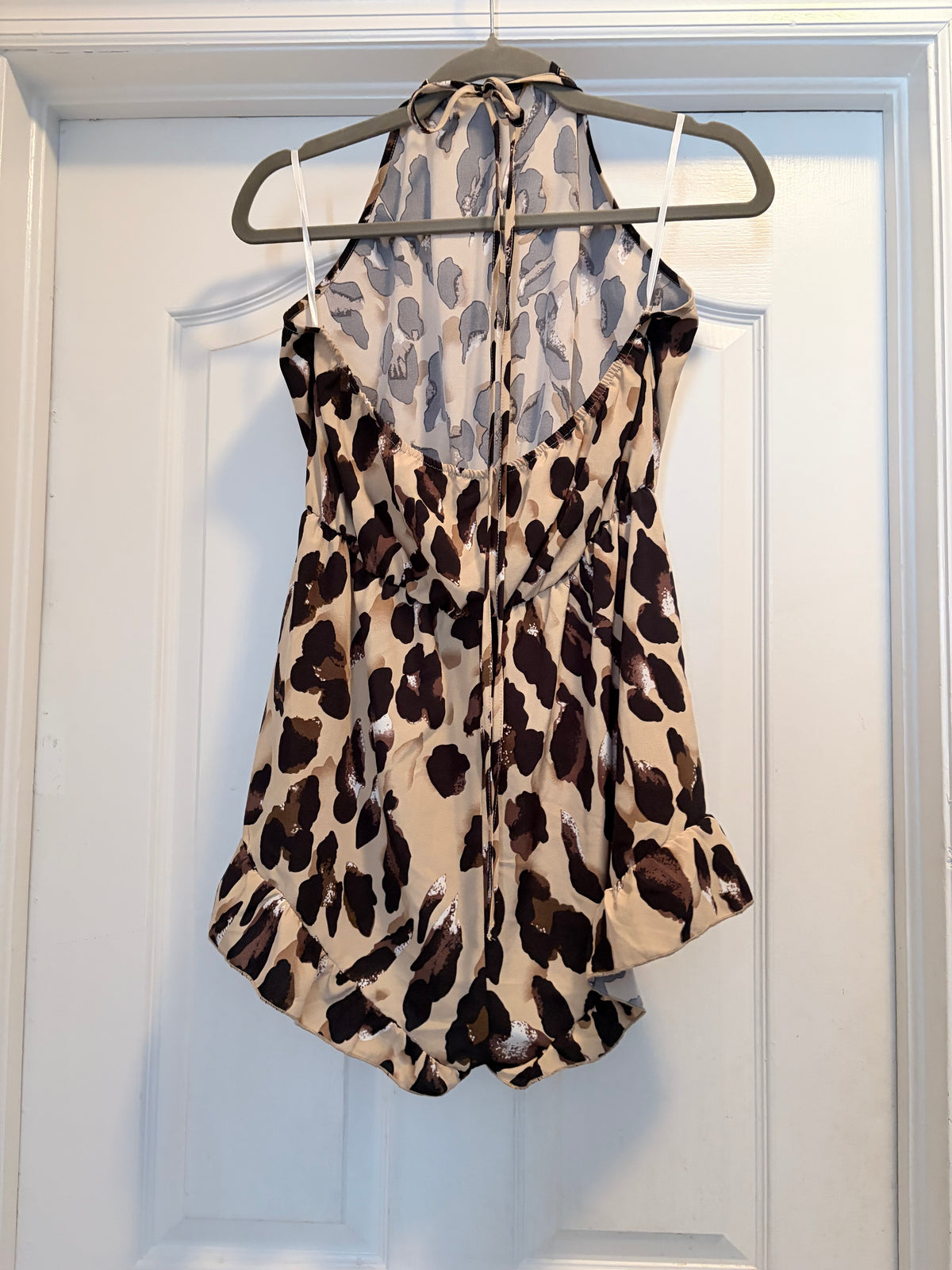 SHEIN Size L Leopard Print Halter Neck Ruffle Hem Romper