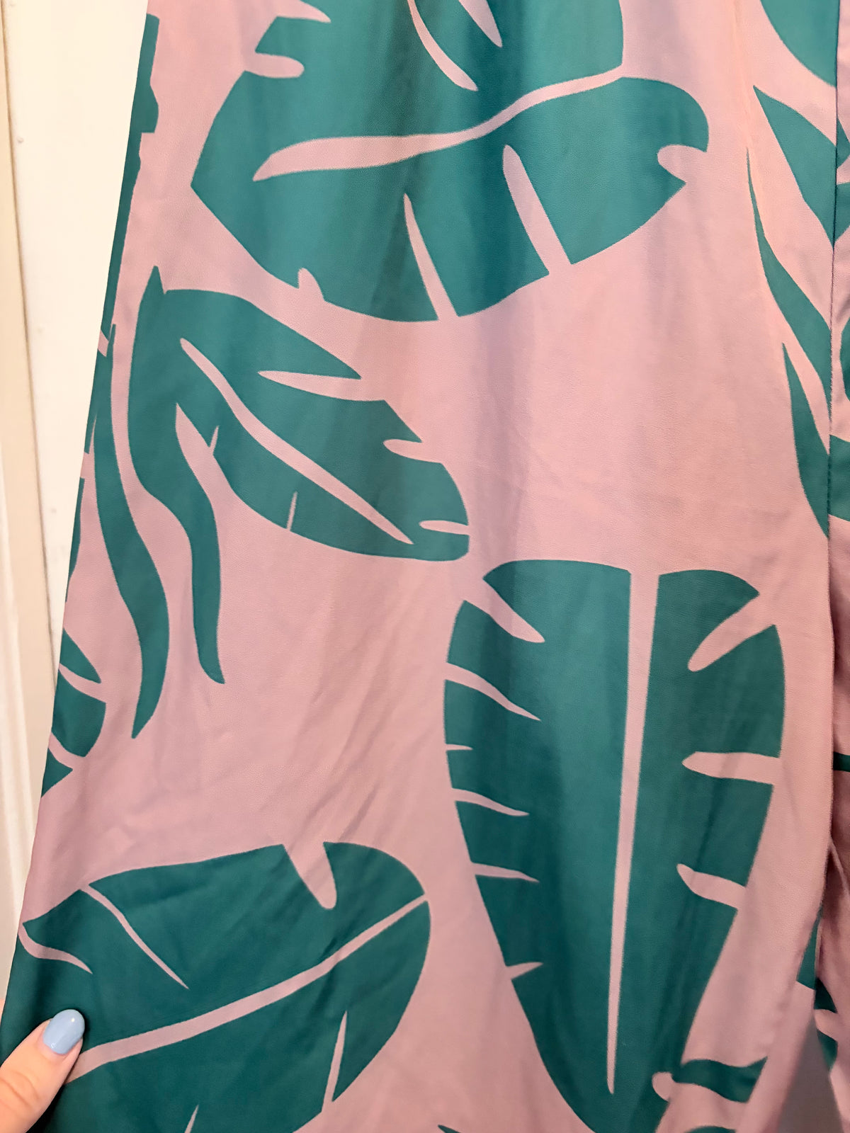 SHEIN Size Large Pink & Green Tropical Palm Leaf Strapless Jumpsuit