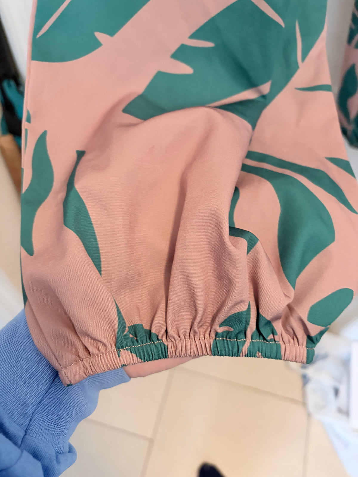 SHEIN Size Large Pink & Green Tropical Palm Leaf Strapless Jumpsuit