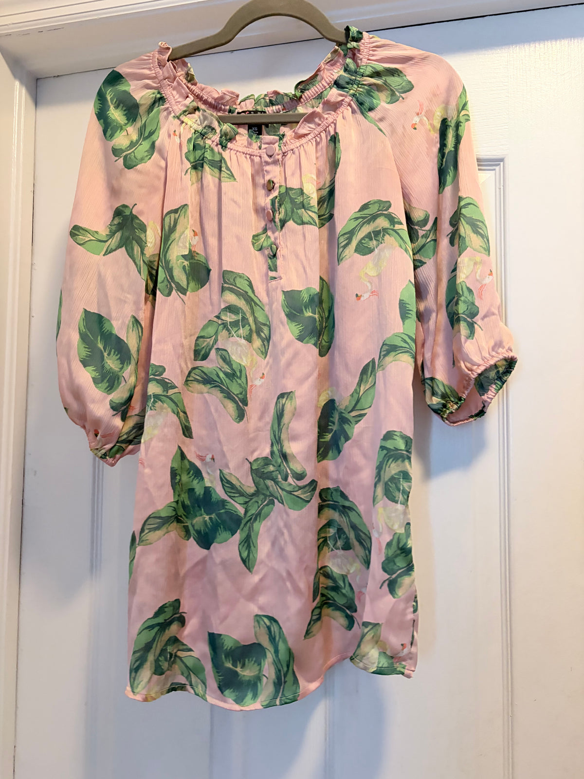 The Webster at Target Size XS Pink Tropical Leaf & Flamingo Print Off Shoulder Blouse