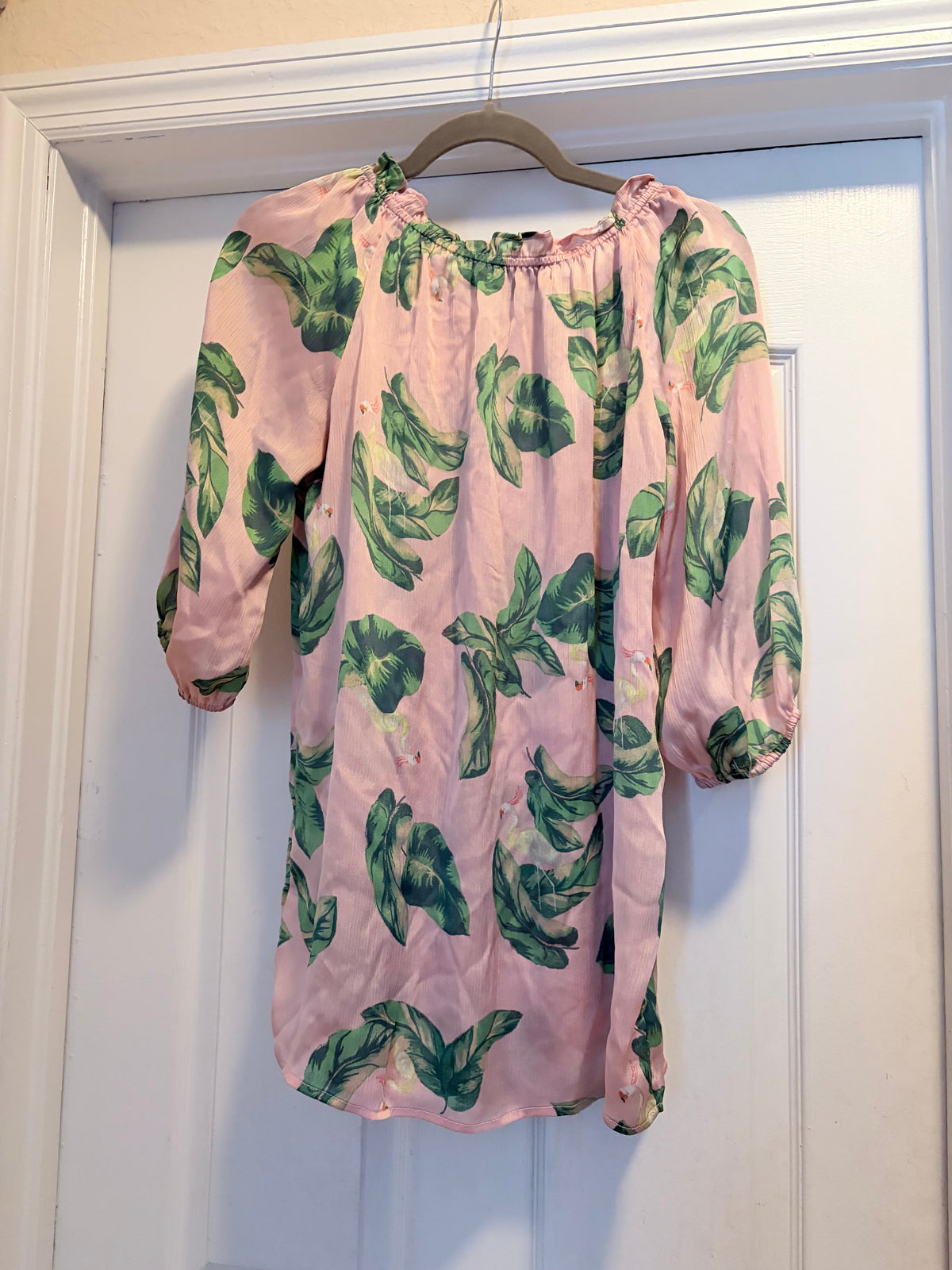 The Webster at Target Size XS Pink Tropical Leaf & Flamingo Print Off Shoulder Blouse