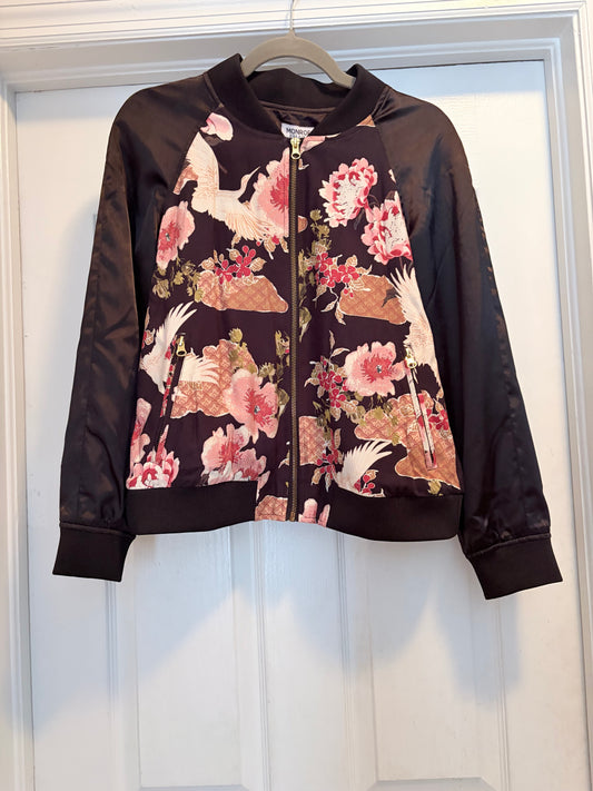 Monroe & Main Women’s Floral Crane Print Bomber Jacket Size S