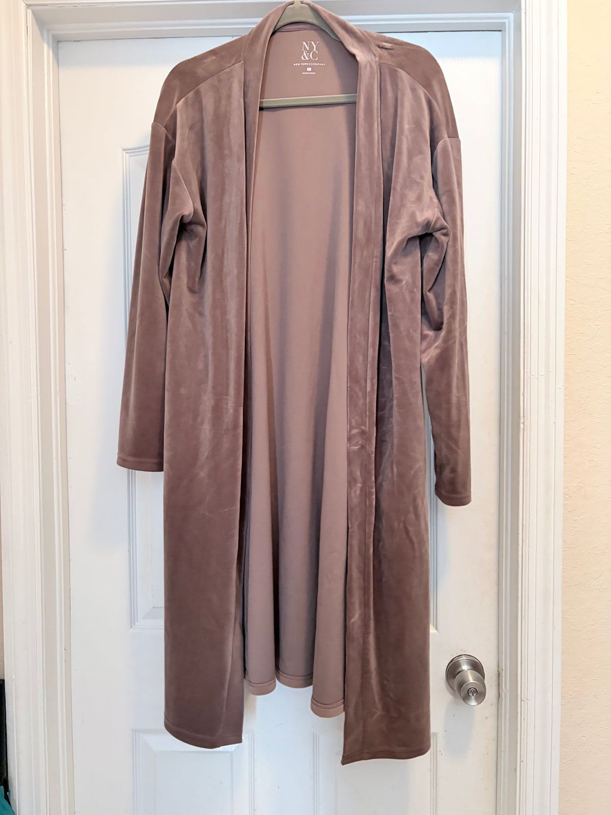 New York & Company Mauve Velour Long Open Front Duster Cardigan Size L
