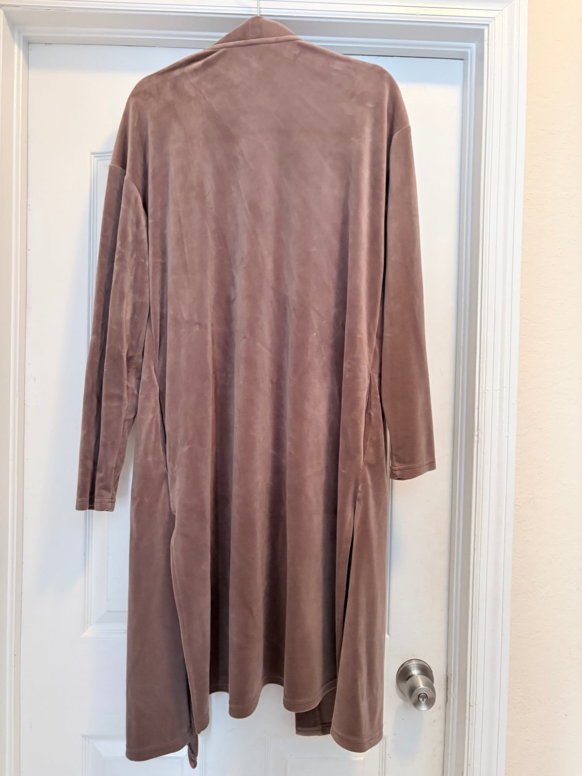 New York & Company Mauve Velour Long Open Front Duster Cardigan Size L