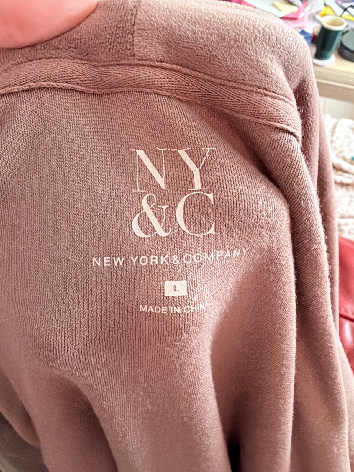New York & Company Mauve Velour Long Open Front Duster Cardigan Size L