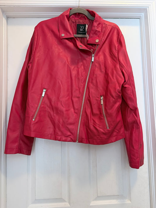 New York & Company Women’s Red Faux Leather Moto Jacket Size XL