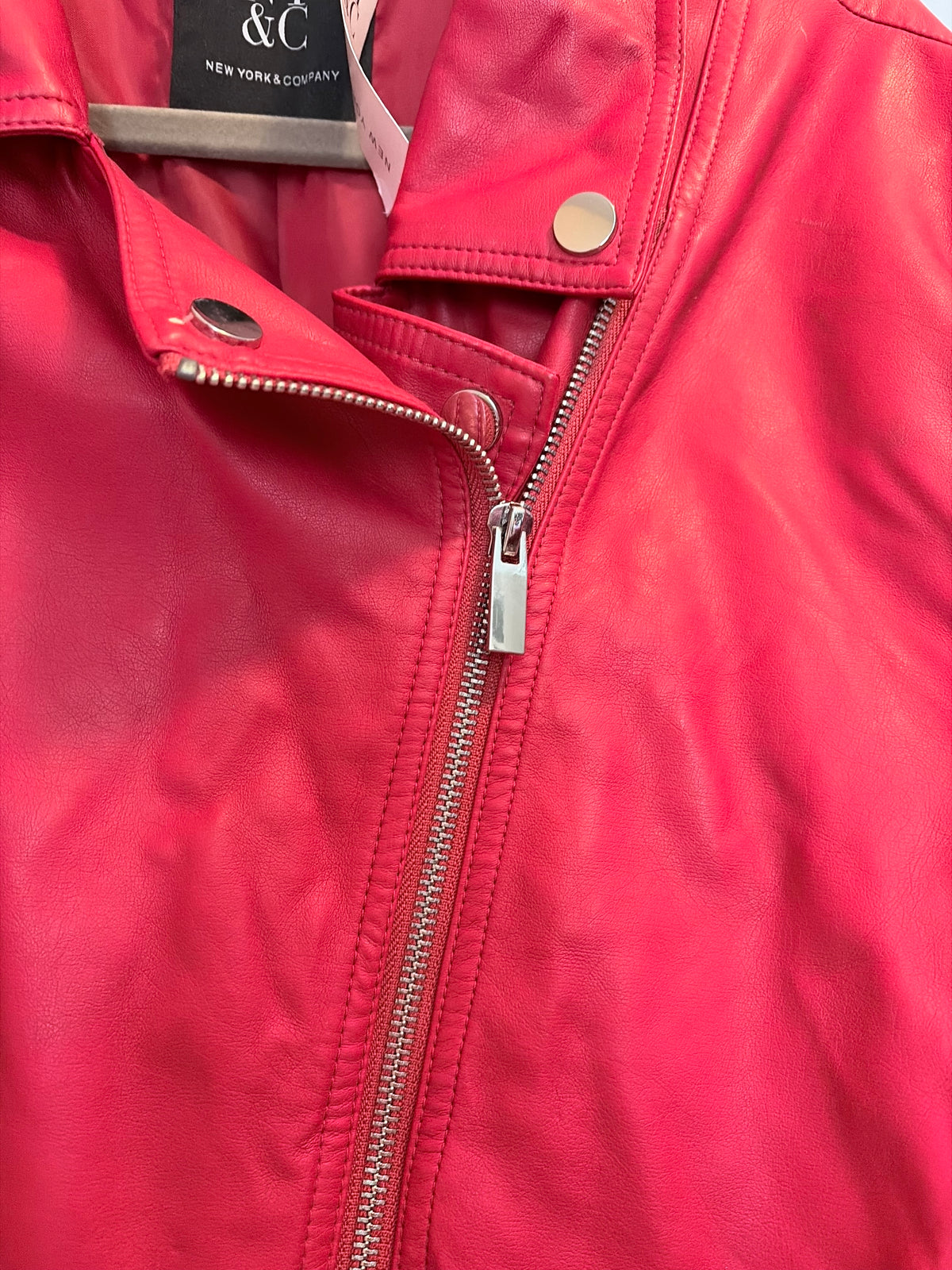 New York & Company Women’s Red Faux Leather Moto Jacket Size XL