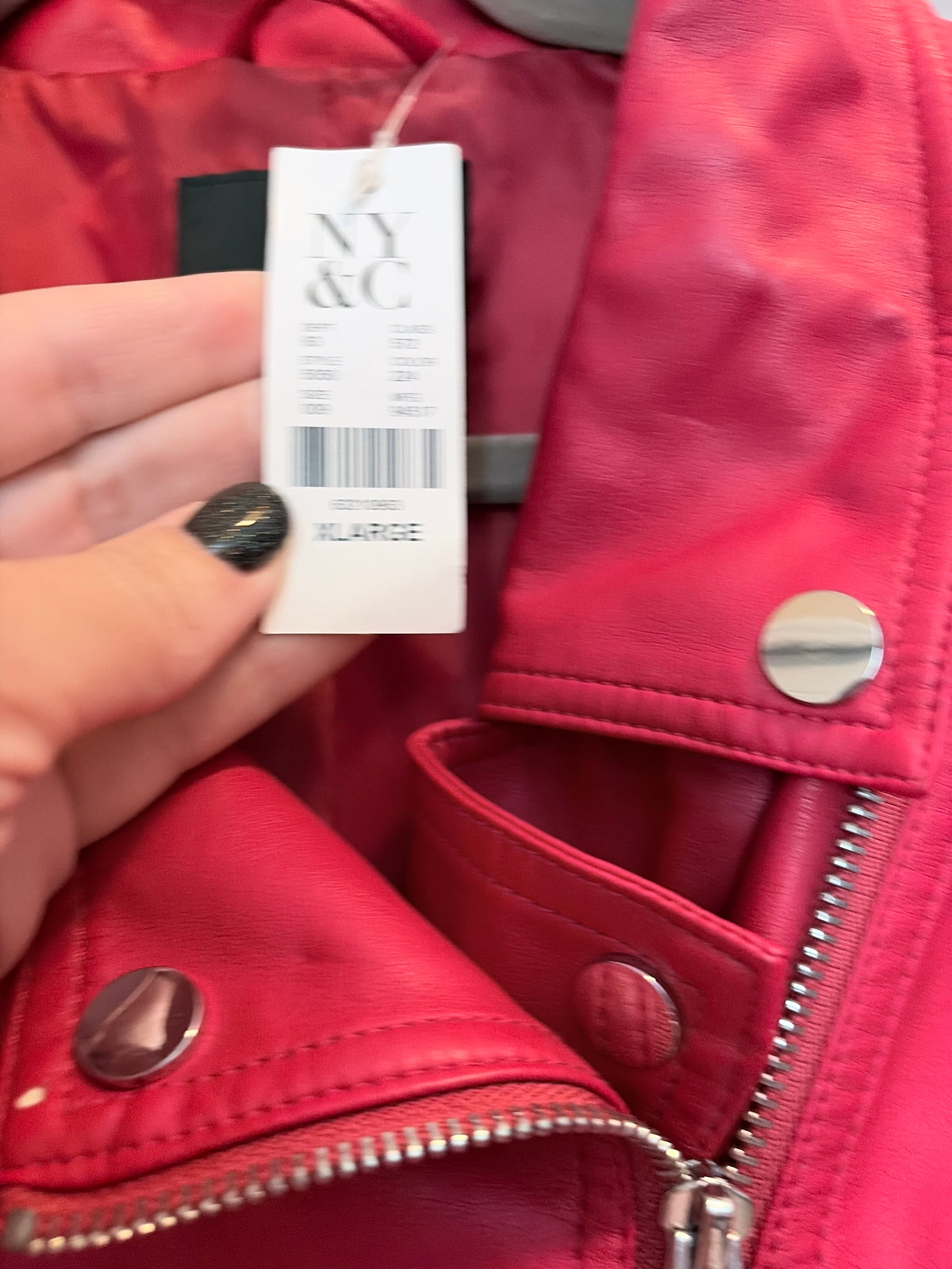 New York & Company Women’s Red Faux Leather Moto Jacket Size XL