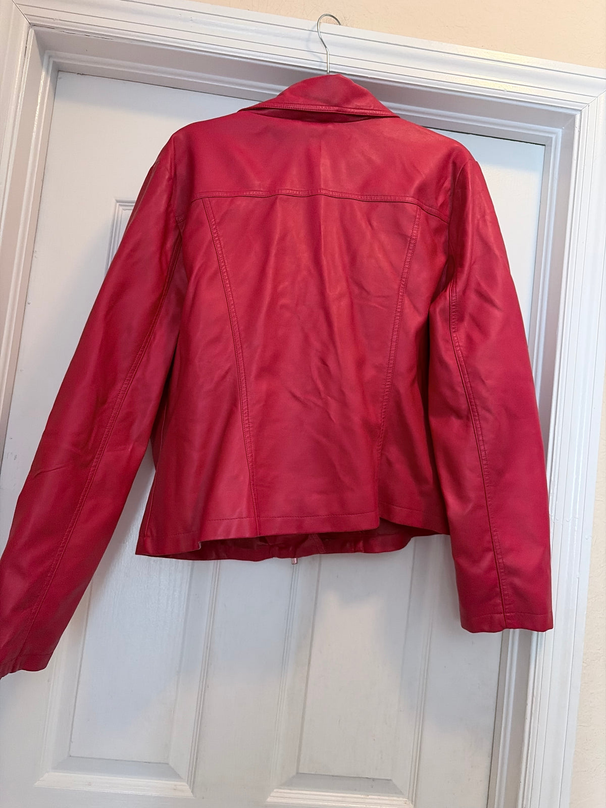 New York & Company Women’s Red Faux Leather Moto Jacket Size XL