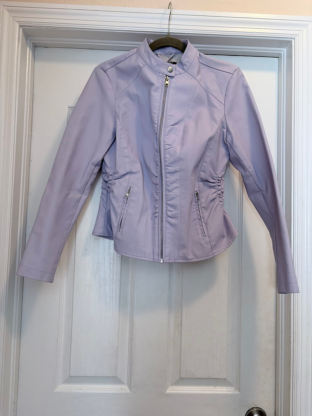 Baccini Women’s Lavender Faux Leather Moto Jacket Size PM Petite Medium