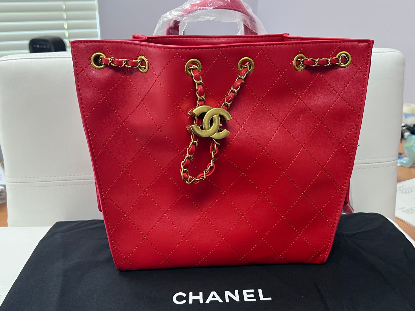 Red Luxe Backpack with Red Rope Closure