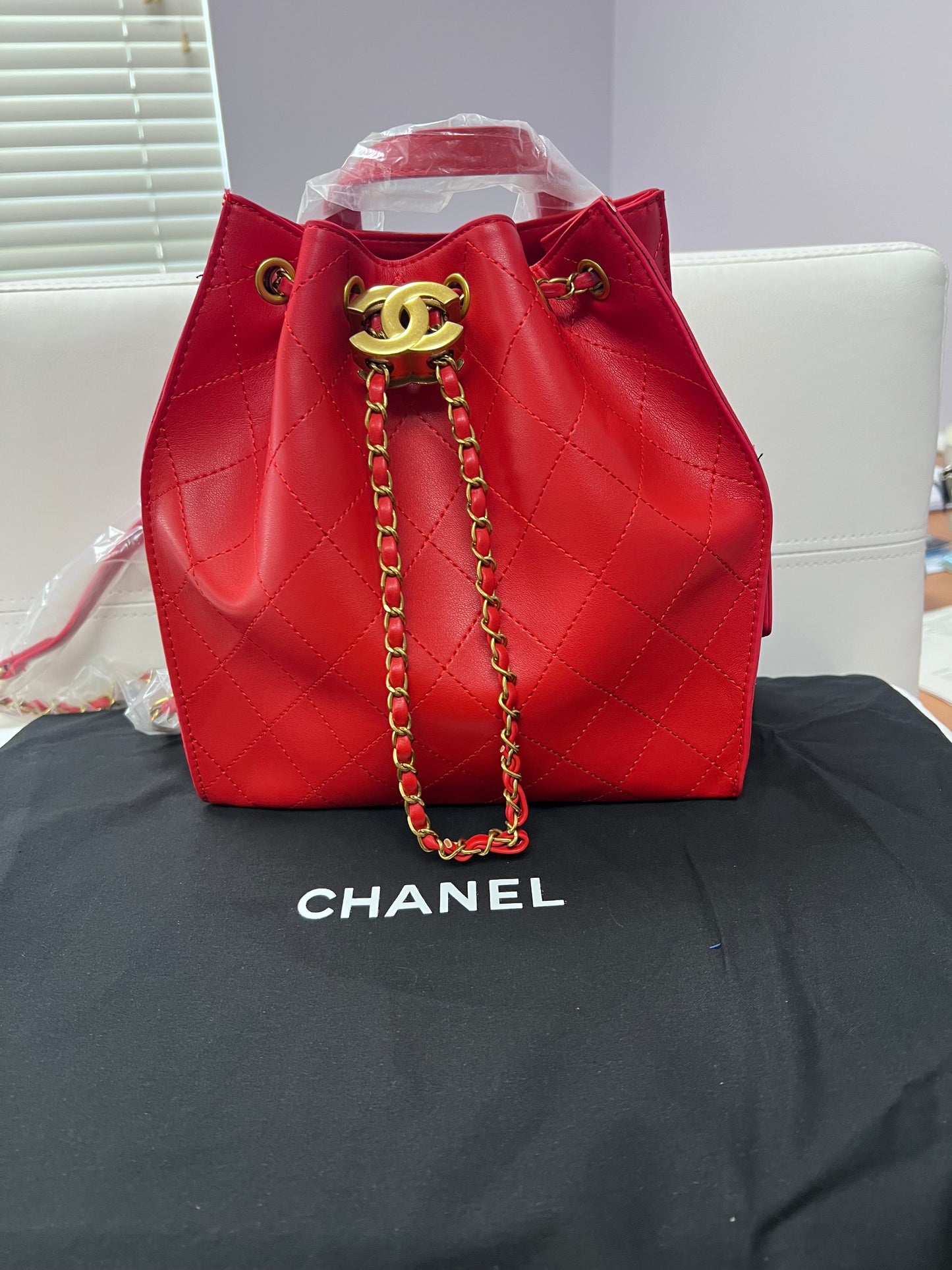 Red Luxe Backpack with Red Rope Closure
