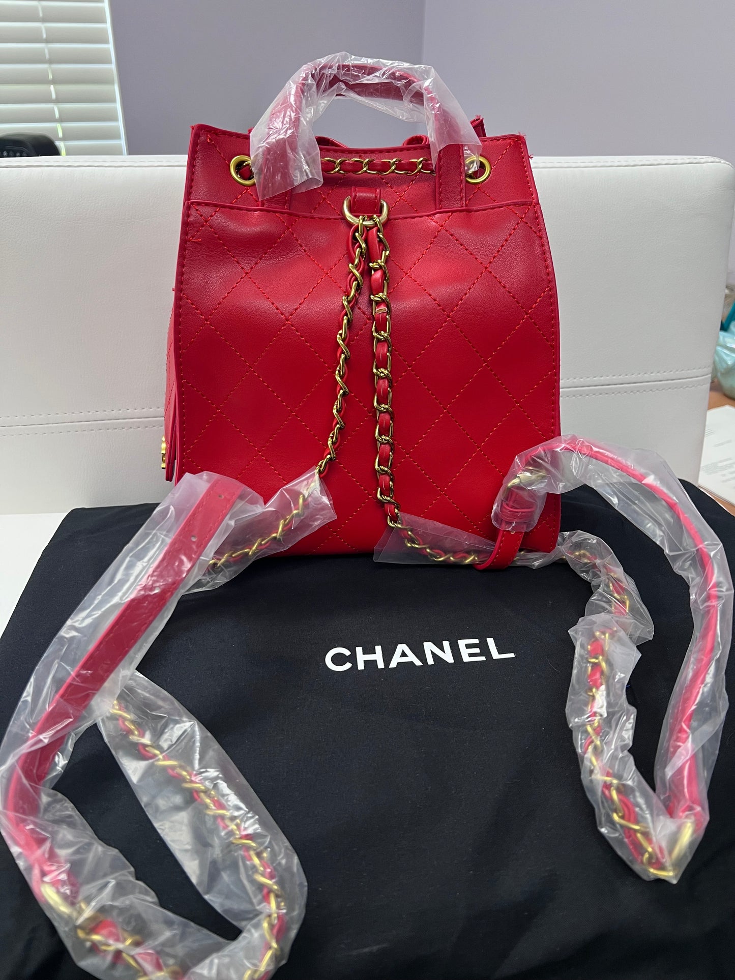 Red Luxe Backpack with Red Rope Closure