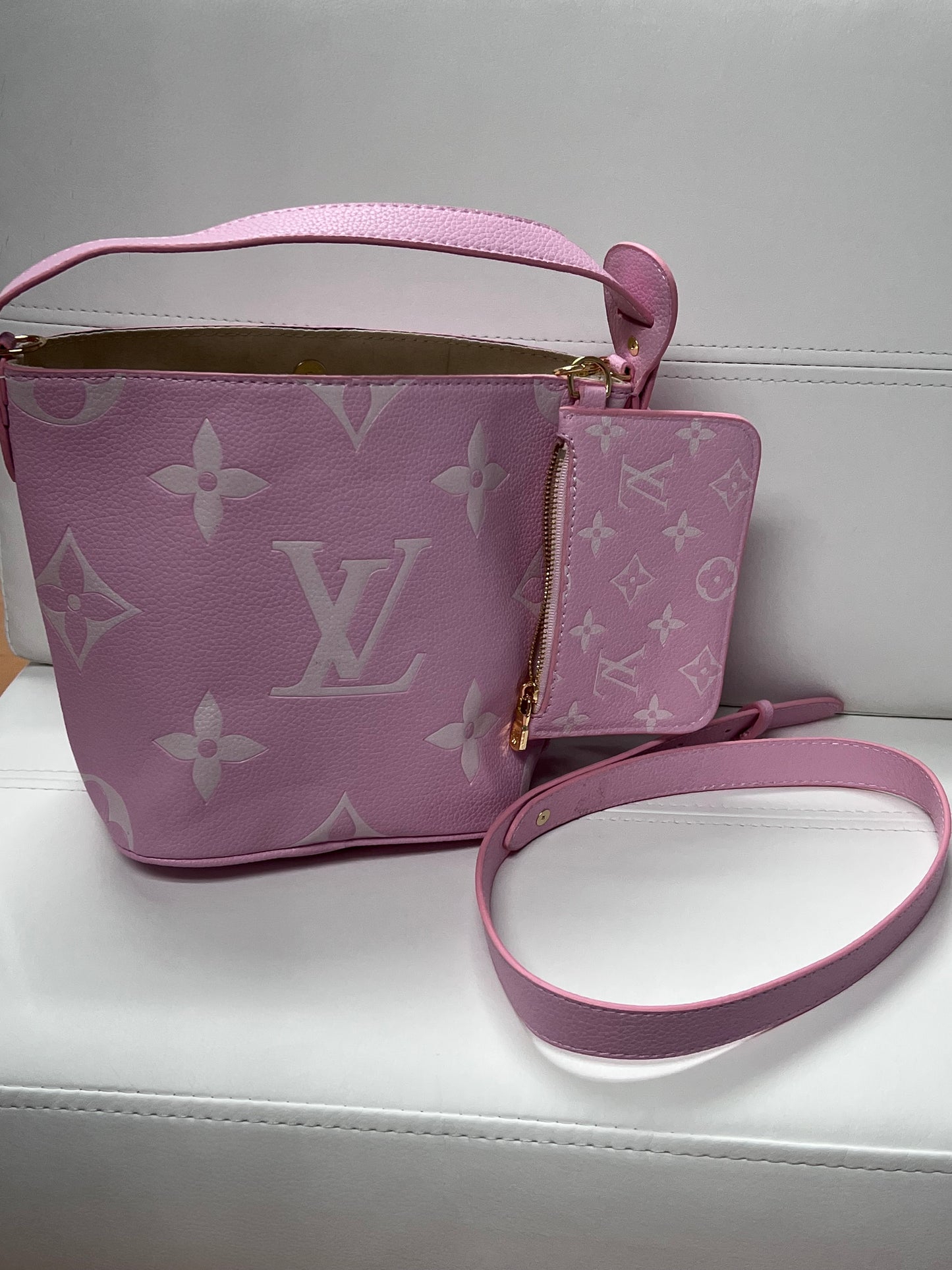 Pink Bucket Bag w/ Small Clutch