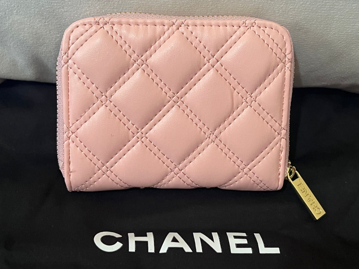 Quilted Wallet with Gold Logo & Gold Studs