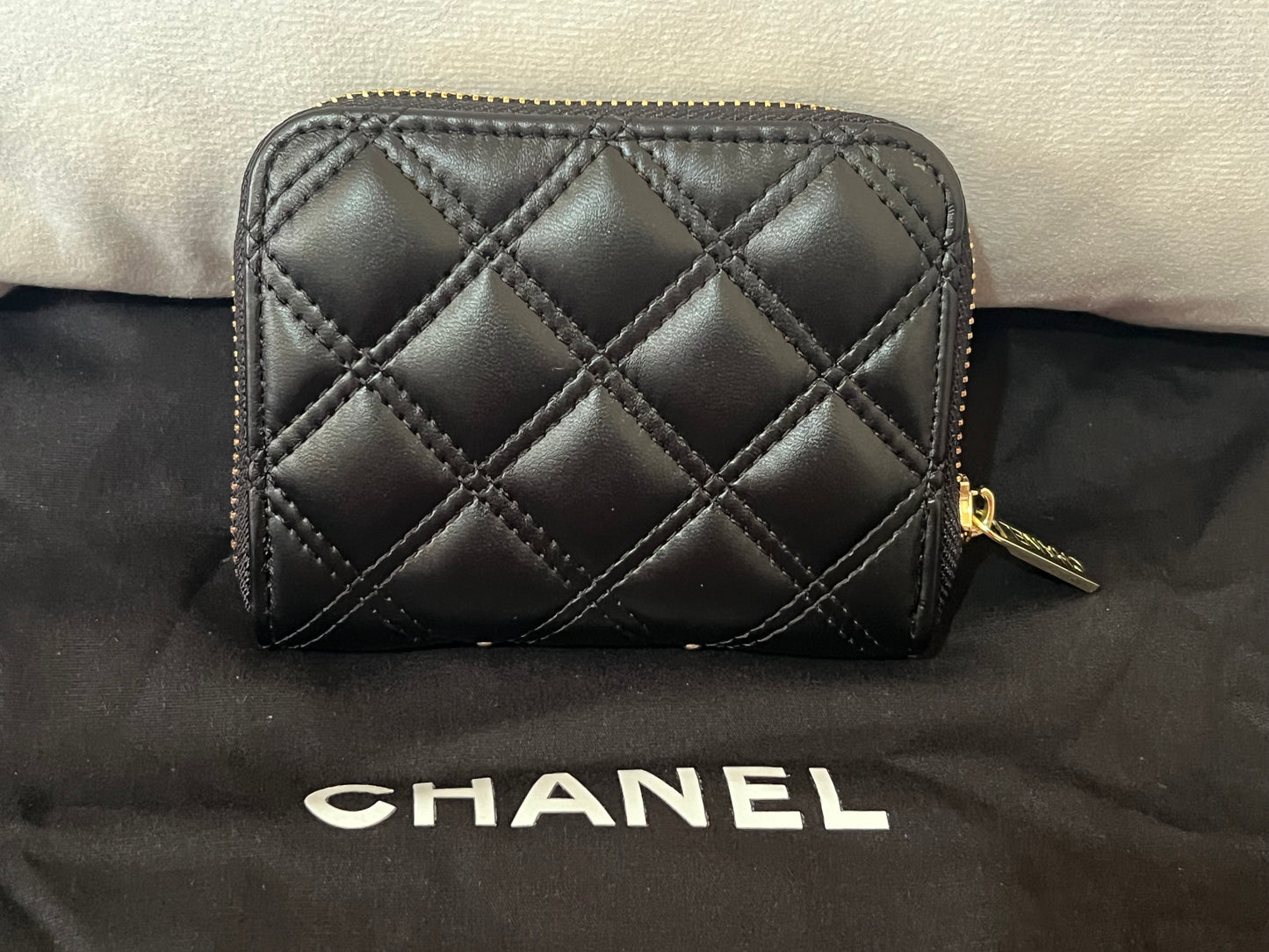 Quilted Wallet with Gold Logo & Gold Studs