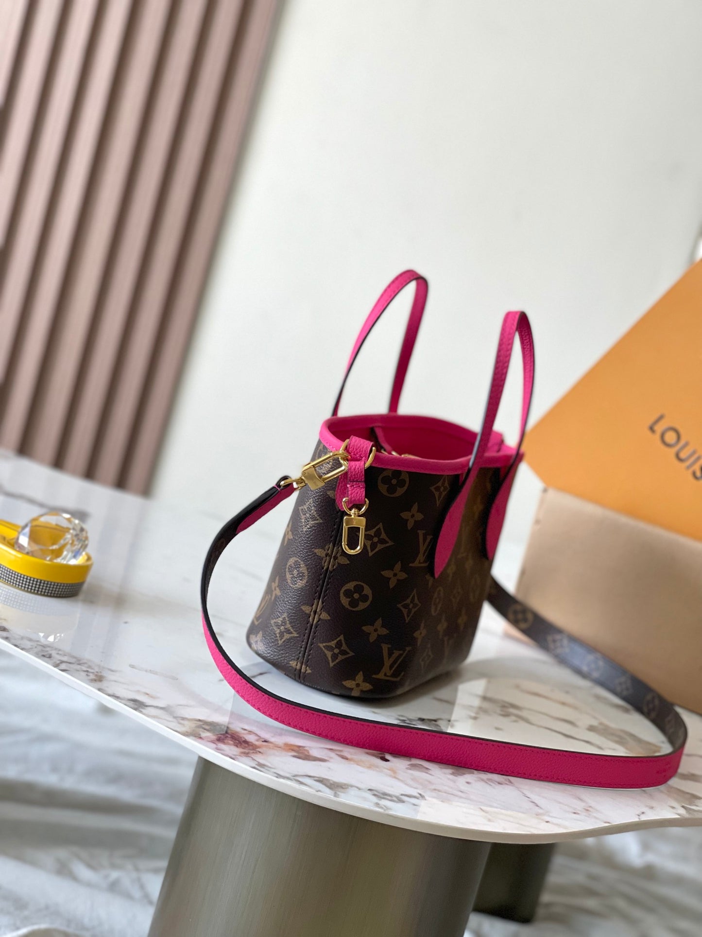 Mini Reversible Tote Bag with Pouch – Monogram Canvas & Pink Leather Trim