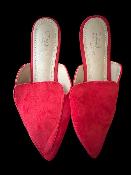 Red Slip-On Mules-Size 10