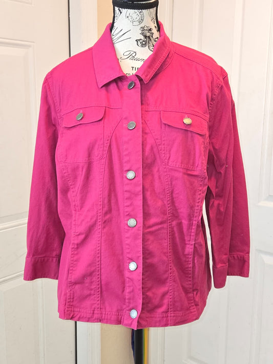 Christopher & Banks Women's Large Pink 100% Cotton Button Front Utility Jacket