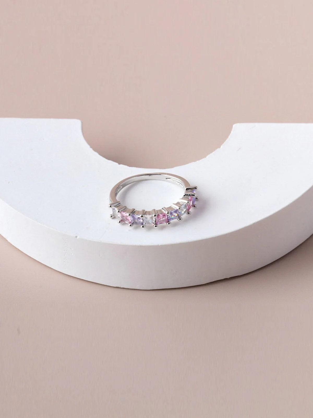 White Gold Plated Multi Color Stone Rings