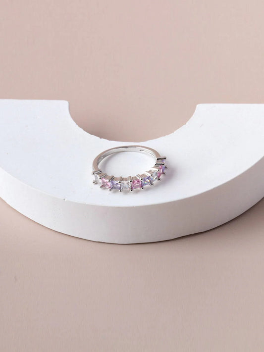 White Gold Plated Multi Color Stone Rings