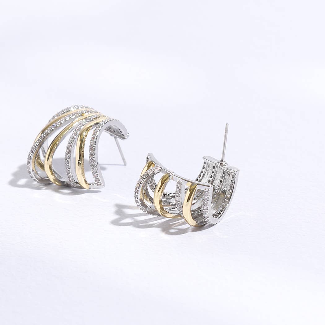 Gold Silver Multi-Lining Stud Earrings
