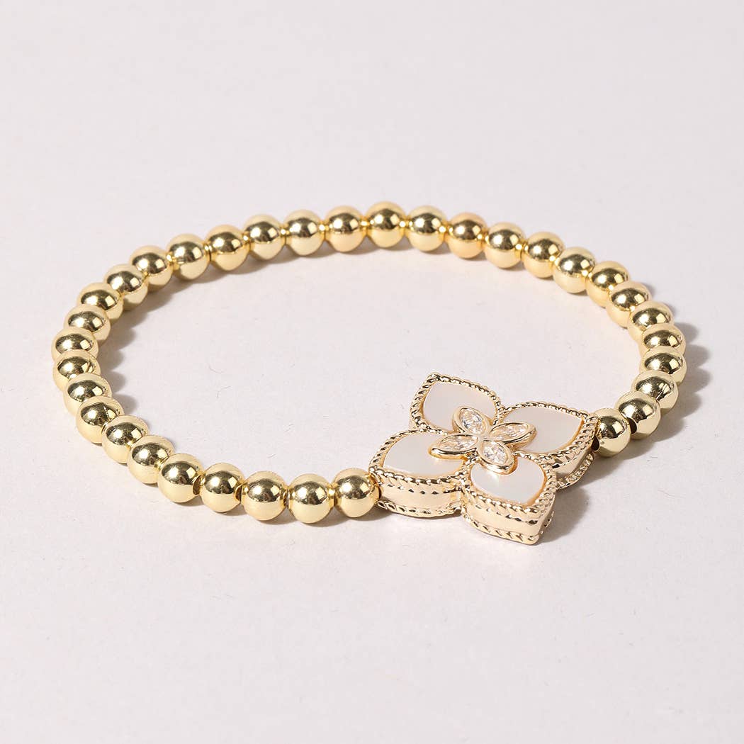 White Clover Mop Pave Beaded Bracelet