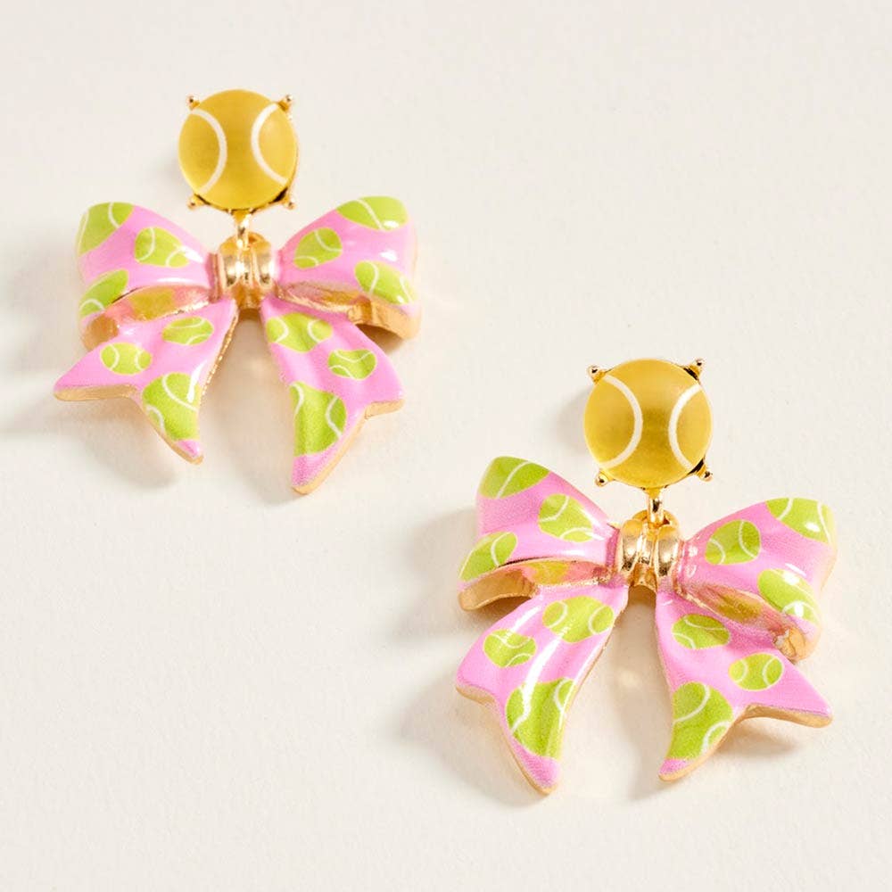 Tennis Ball Bow Drop Dangle Earrings