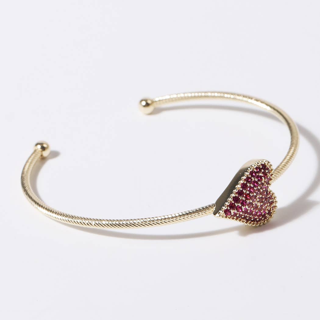 Colored Heart Gold Plated Cuff Bangle Bracelet