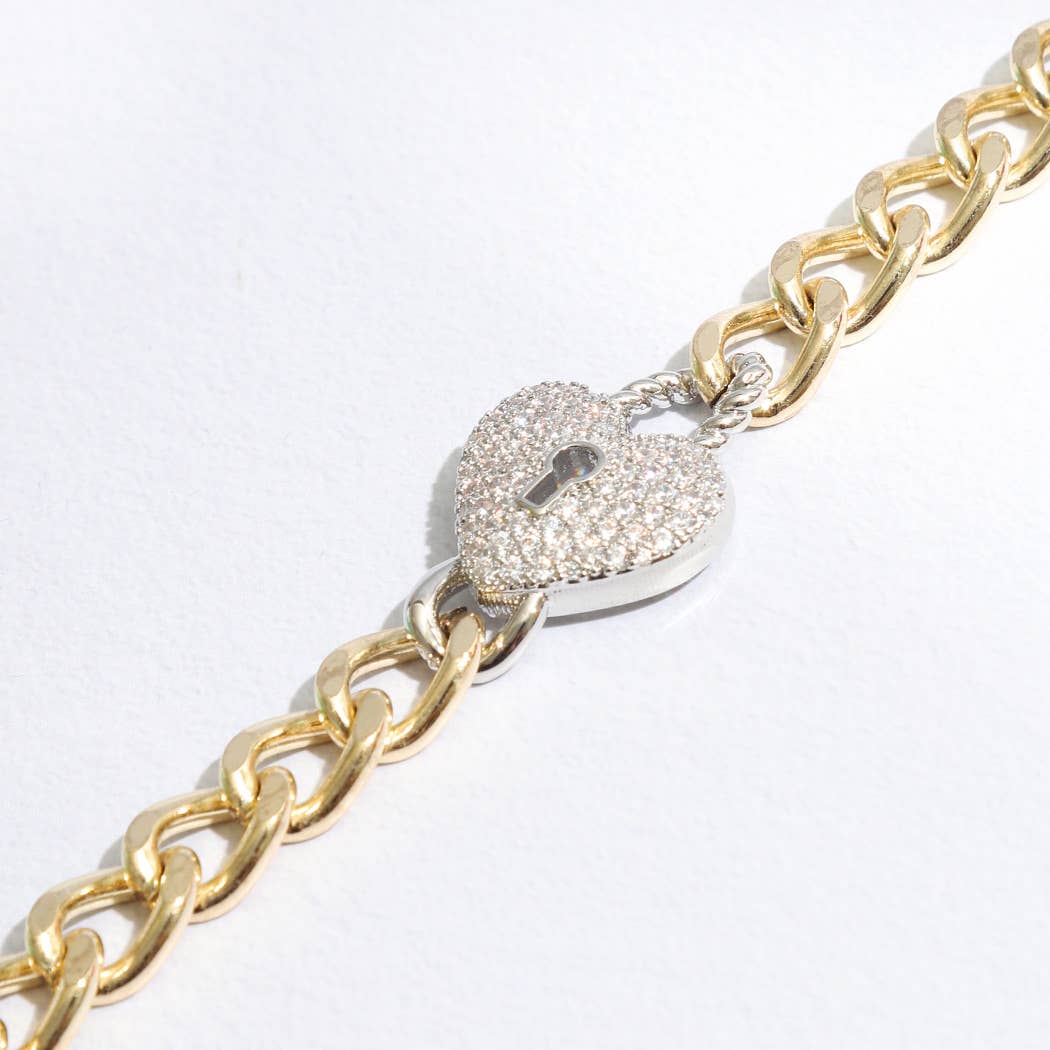 Heart Lock Charm Linked Chain Bracelet