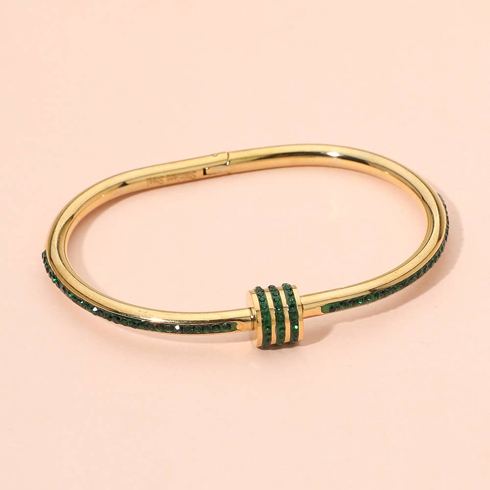 Stainless Steel Stone Accent Hinged Bangle Bracelet