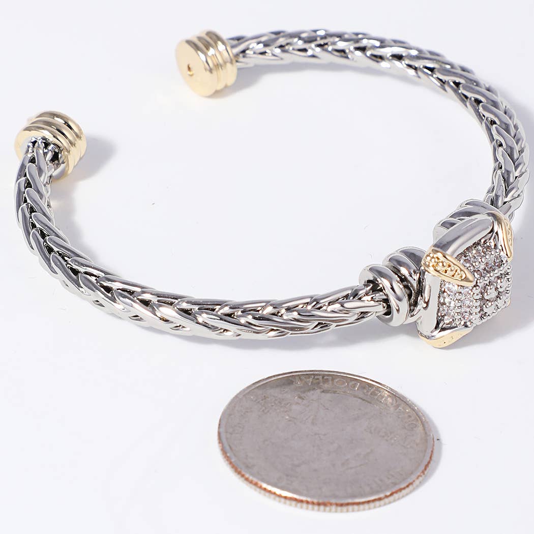 Tow-Tone Square Braided Cuff Bangle Bracelet