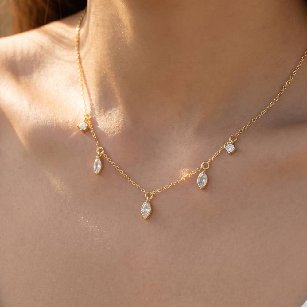Delicate Rhinestone Station Necklace