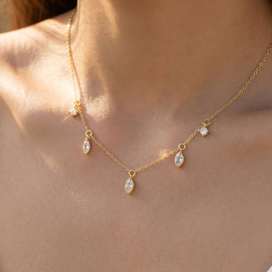 Delicate Rhinestone Station Necklace