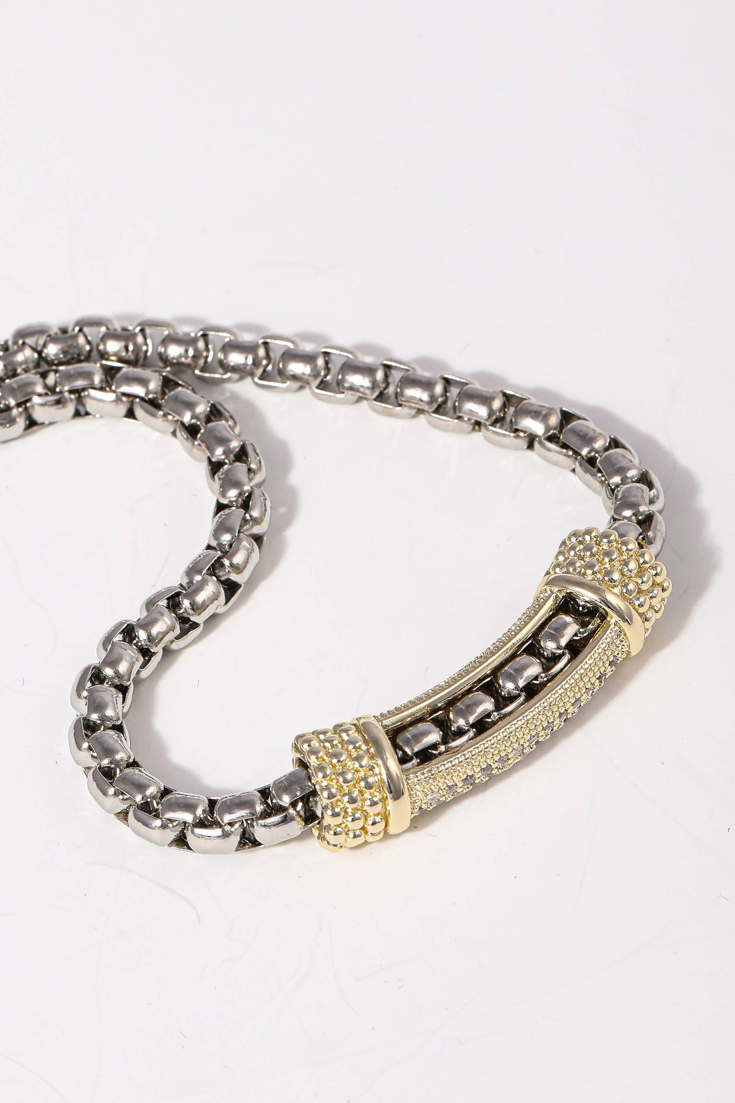 Box Chain Design Two Tone Bar Necklace