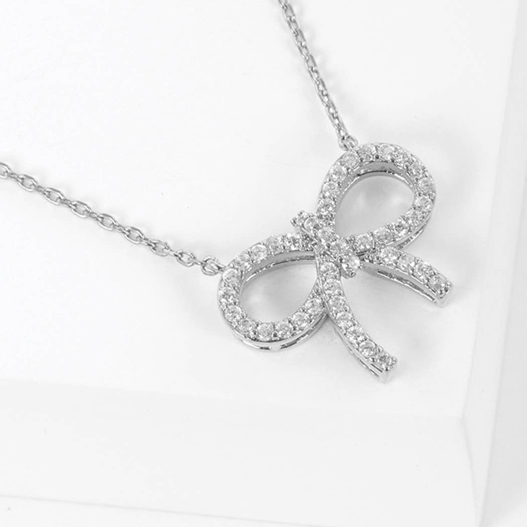 Gold-Dipped Bow Rhinestone Necklace