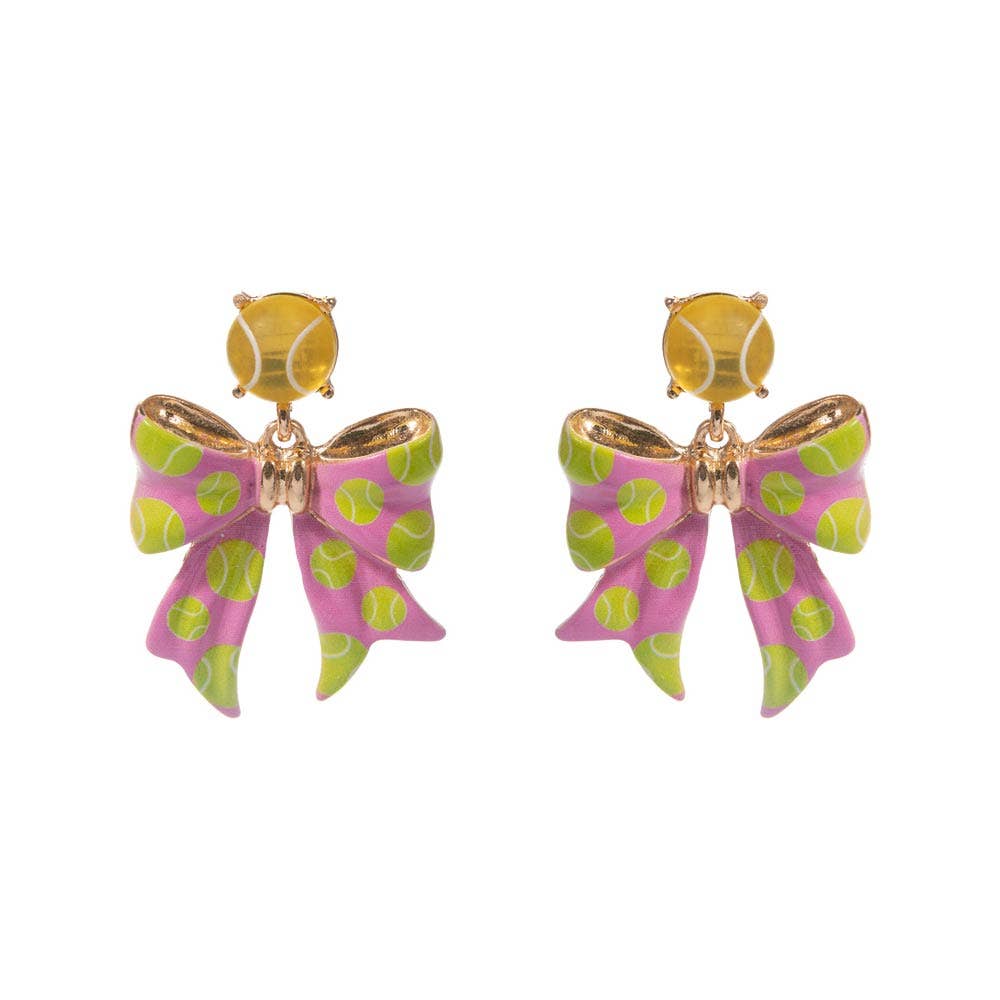 Tennis Ball Bow Drop Dangle Earrings
