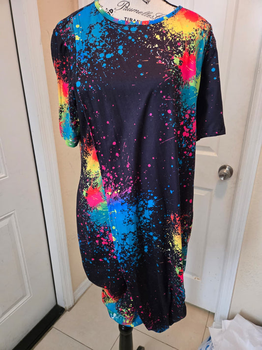 SHEIN Curve Multicolor Paint‑Splatter Dress – Size 1XL