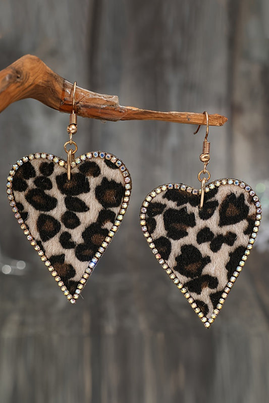 Multicolor Rhinestone Edge Leopard Print Heart Shape Earrings