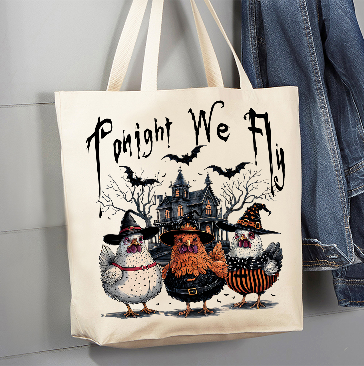 Halloween Chickens Tonight We Fly Canvas Tote Bag