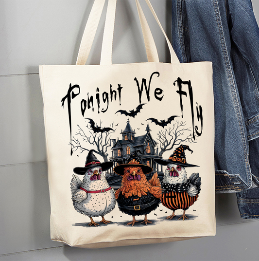 Halloween Chickens Tonight We Fly Canvas Tote Bag