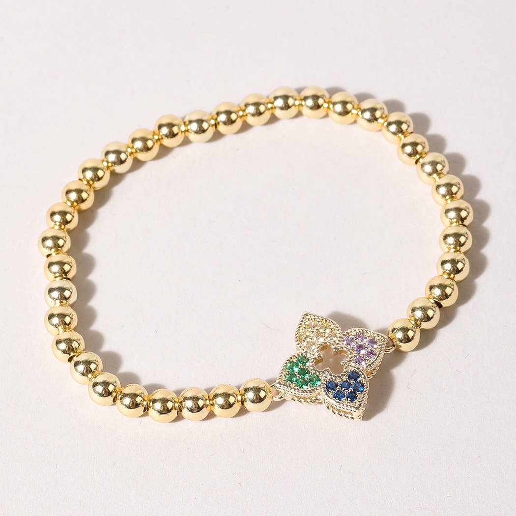 Multicolor Flower Pave Beaded Bracelet