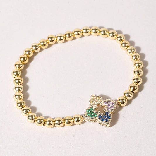 Multicolor Flower Pave Beaded Bracelet