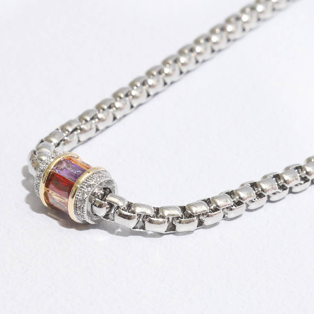 Multicolored Cylinder Charm Chain Necklace