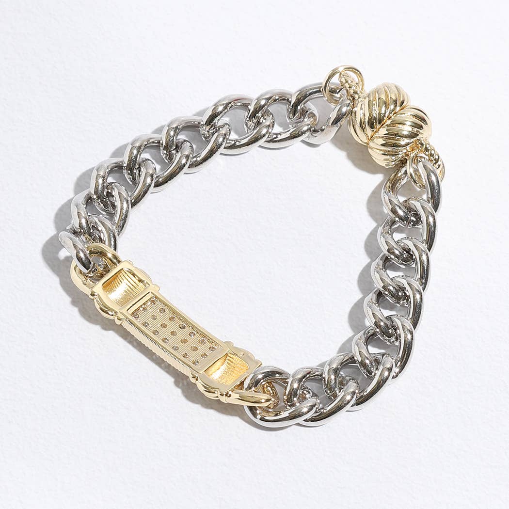 Stone Paved Bar Pointed Chain Magnetic Bracelet