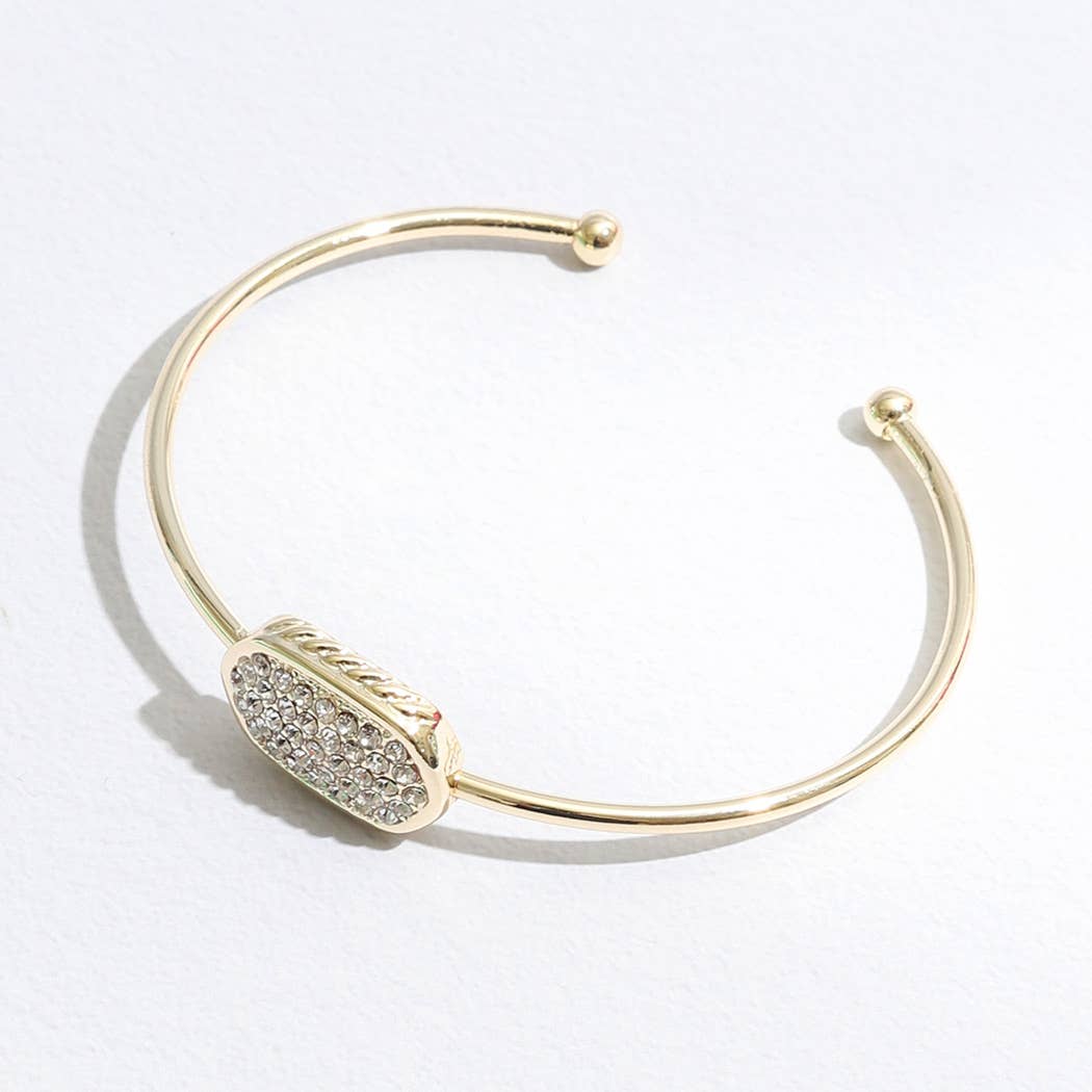 Two Tone Oval Pave Bangle Cuff Bracelet