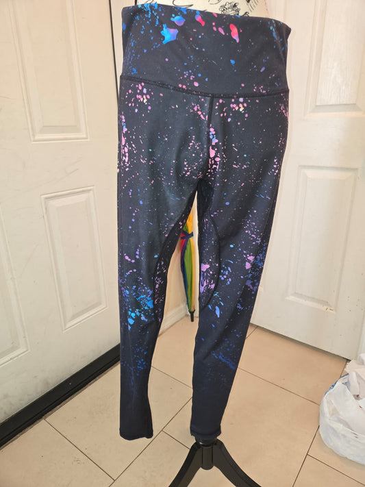 Black Paint Splatter High-Waisted Leggings – Size Large