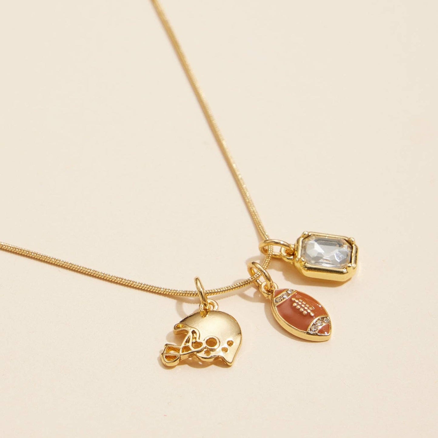 American Football and Helmet Charm Necklace | 18K Gold-dipped